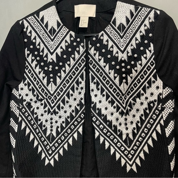 H&M Beaded Embroidered Crop Black and White Women Jacket size 4 - Picture 5 of 15